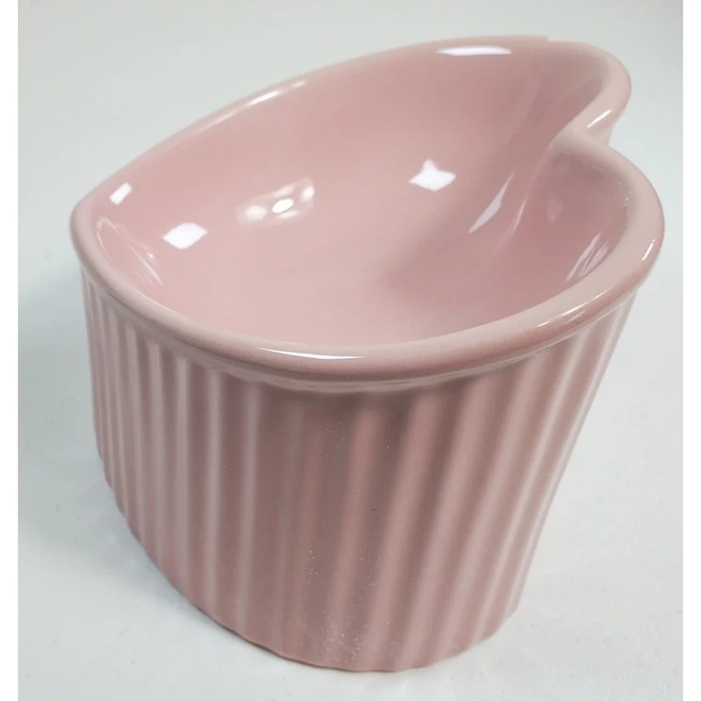 Pink Ceramic Raised Pet Bowl Tilted Elevated Cat Dog Food Water Dish Chip